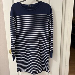 Polo by Ralph Lauren Navy White Striped Knit Tunic Longline Preppy Nautical sz M